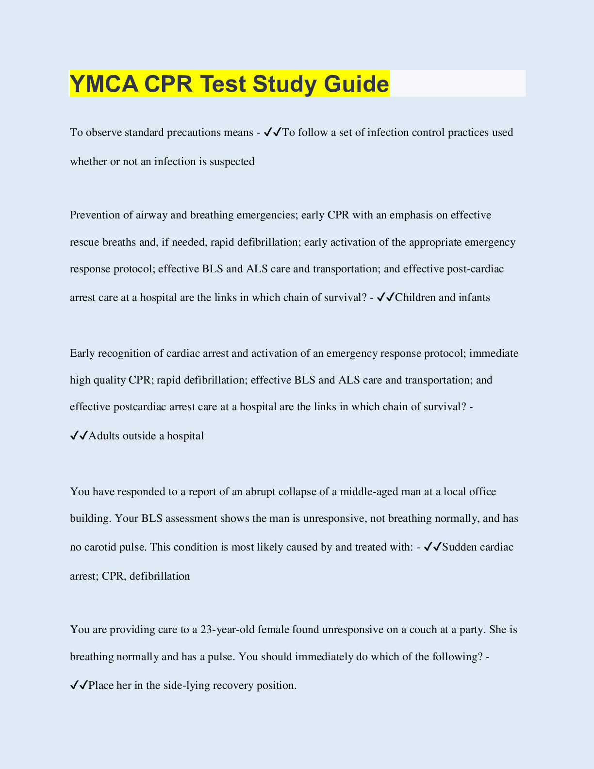 Preview image of YMCA CPR Test Study Guide document